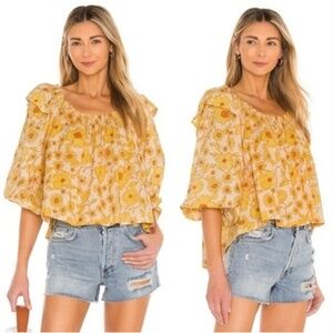 Free People Miss Daisy Floral Cotton Top In Ivory Size Medium Boho Butter Yellow
